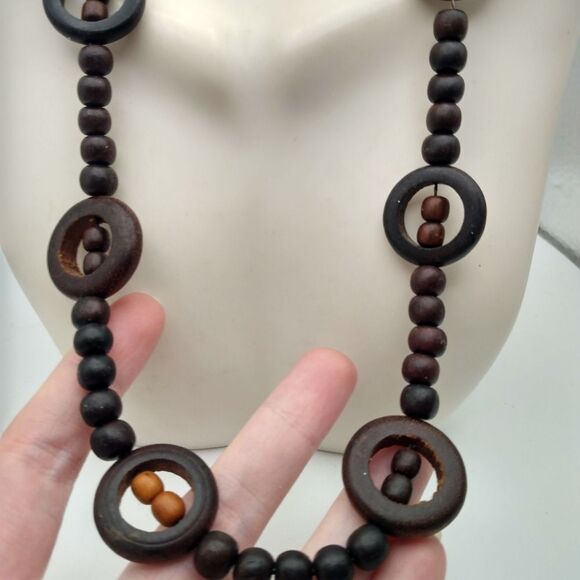 Amazon.com: 81stgeneration Hand Carved Brown Wood Round  Round wooden circle tribal necklace‎